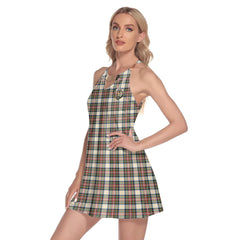Stewart Dress Ancient Tartan Crest Round Neck Above Knee Dress