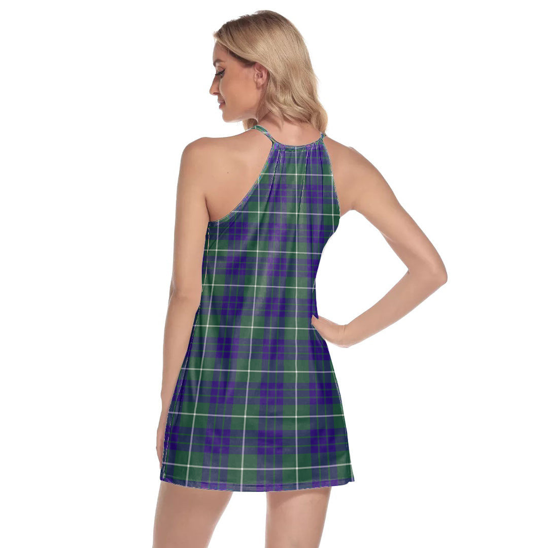 Hamilton Hunting Modern Tartan Crest Round Neck Above Knee Dress