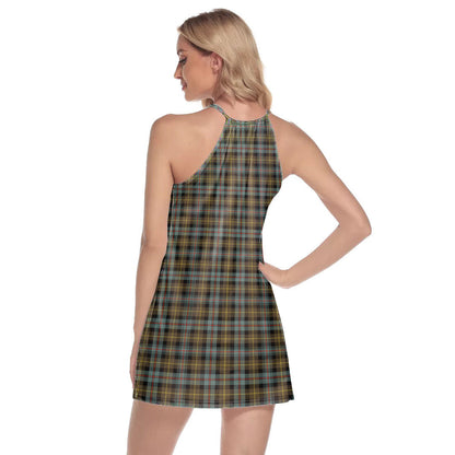 Farquharson Weathered Tartan Crest Round Neck Above Knee Dress