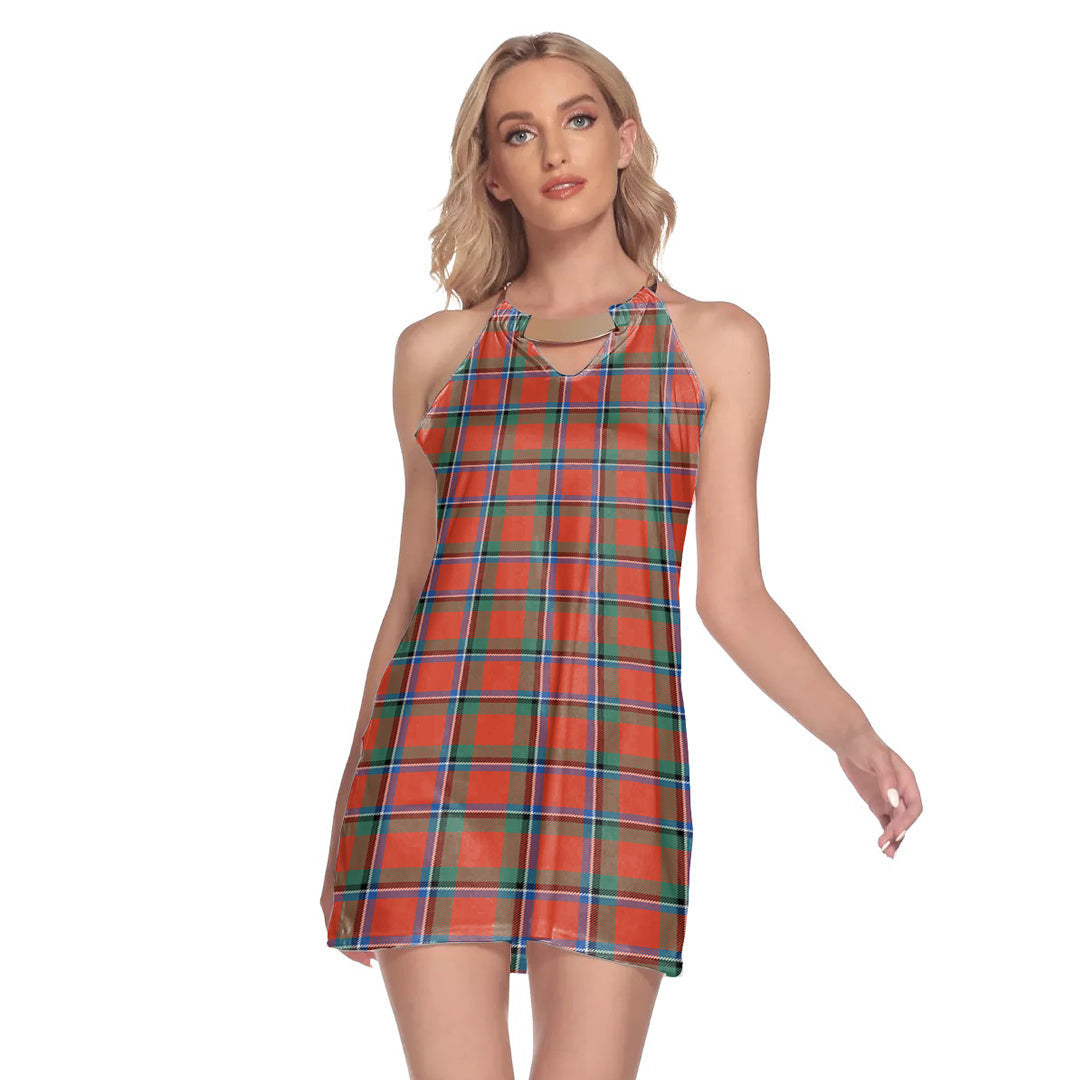 Sinclair Ancient Tartan Plaid Round Neck Above Knee Dress