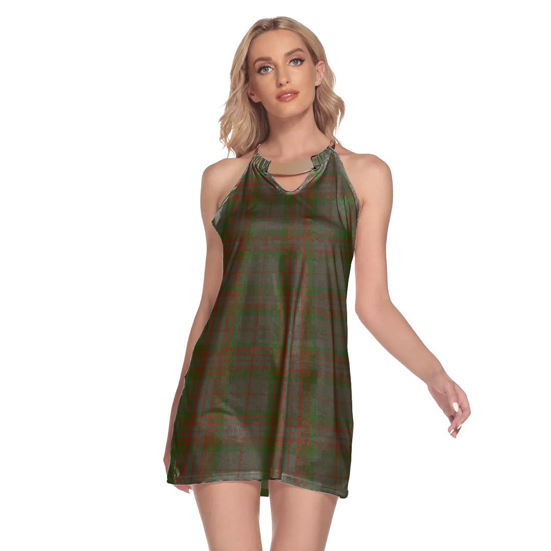 Gray Tartan Plaid Round Neck Above Knee Dress