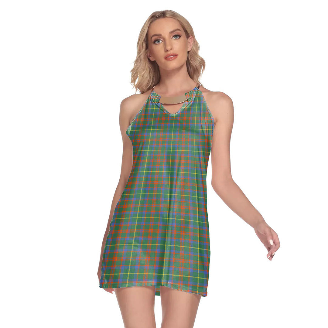 MacKintosh Hunting Ancient Tartan Plaid Round Neck Above Knee Dress