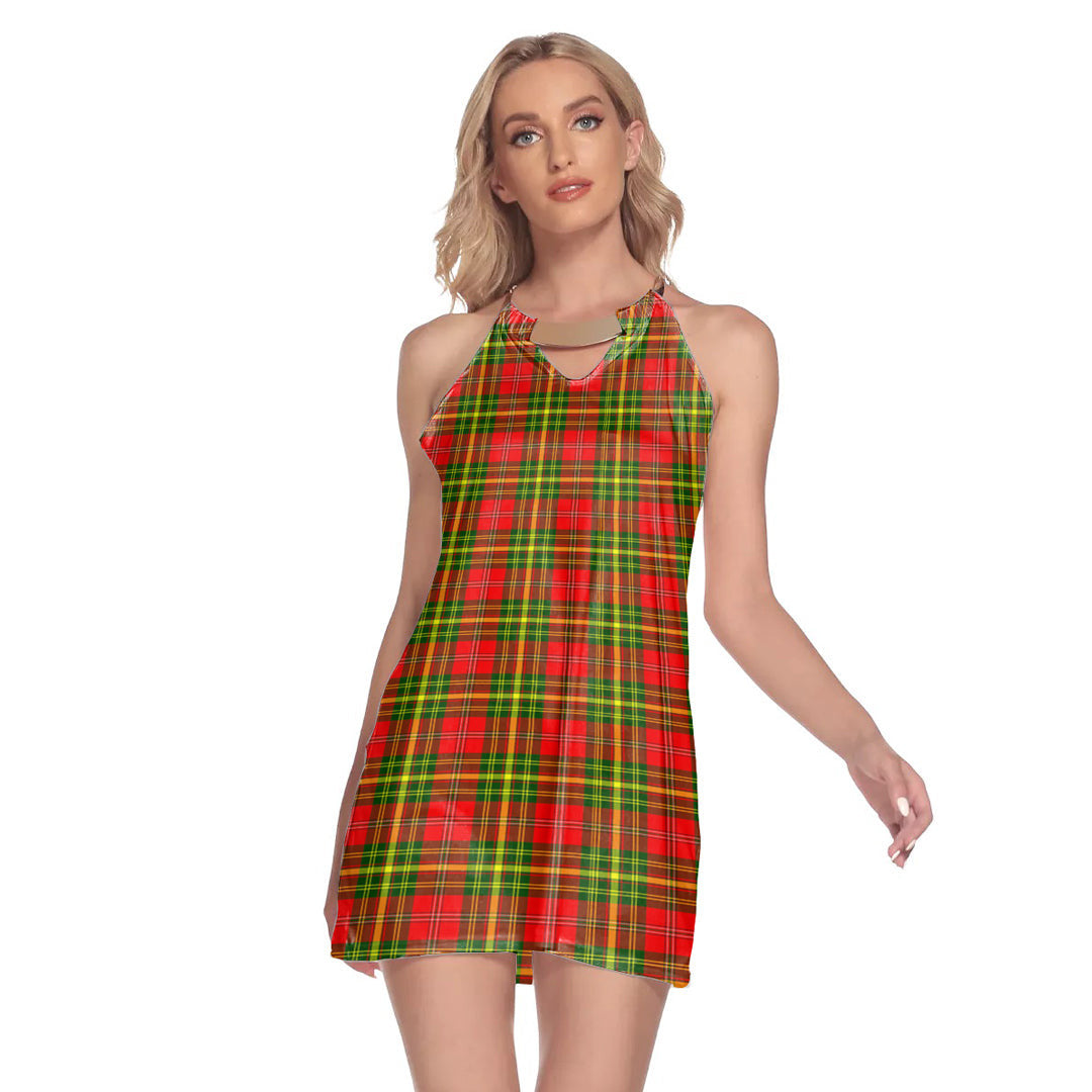 Leask Tartan Plaid Round Neck Above Knee Dress