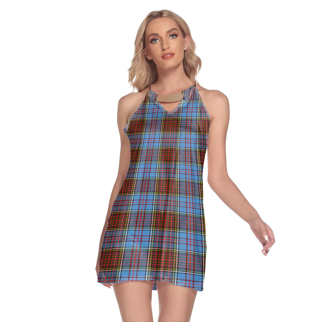 Anderson Modern Tartan Plaid Round Neck Above Knee Dress