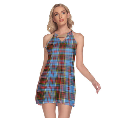 Anderson Modern Tartan Plaid Round Neck Above Knee Dress