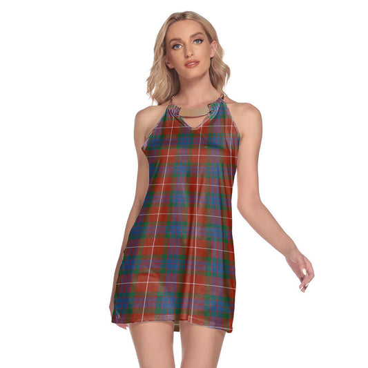 Fraser Ancient Tartan Plaid Round Neck Above Knee Dress