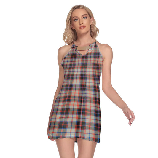 MacPherson Hunting Ancient Tartan Plaid Round Neck Above Knee Dress