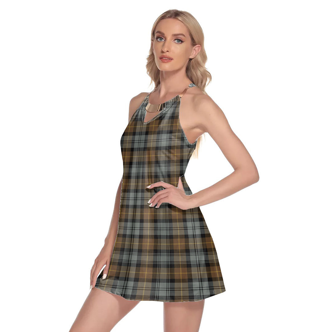 Gordon Weathered Tartan Plaid Round Neck Above Knee Dress