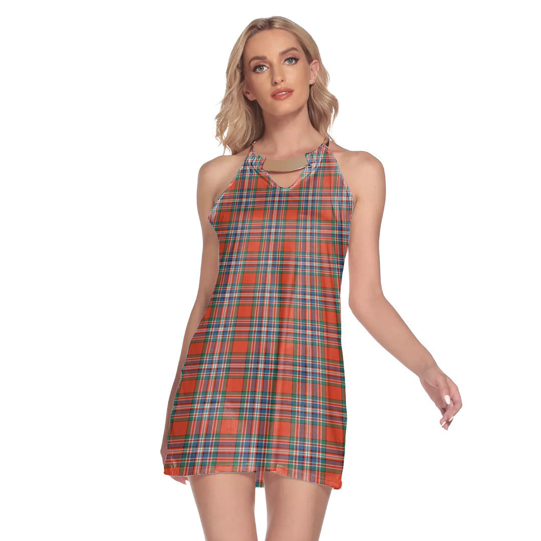 MacFarlane Ancient Tartan Plaid Round Neck Above Knee Dress