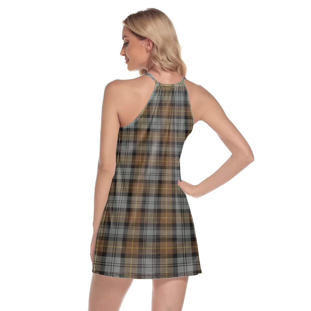 Gordon Weathered Tartan Plaid Round Neck Above Knee Dress