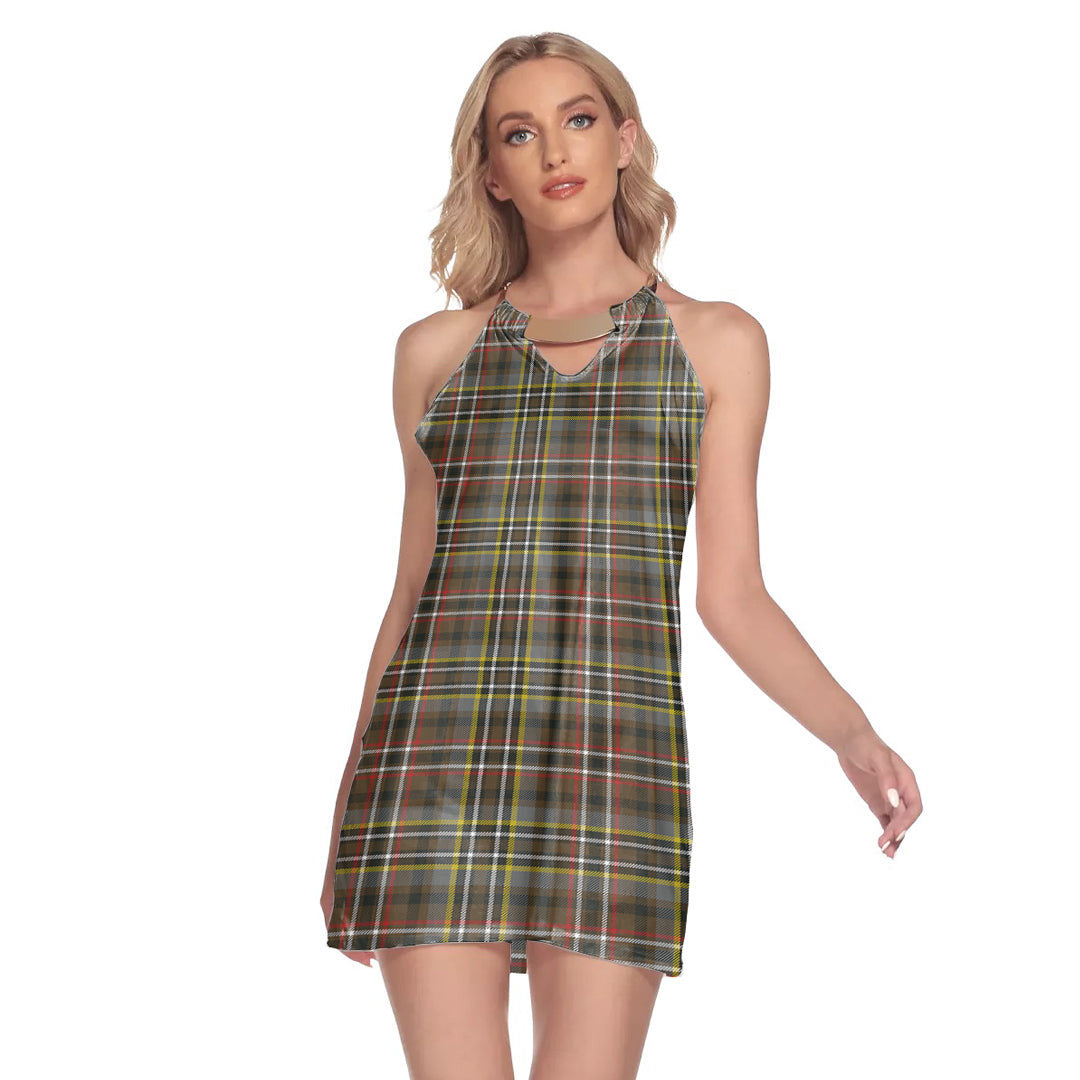 SCOTT GREEN WEATHERED Tartan Plaid Round Neck Above Knee Dress