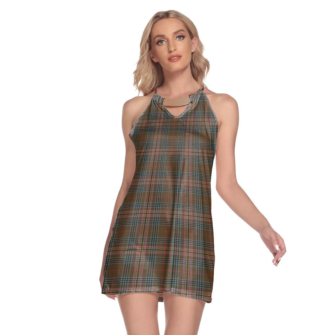 Kennedy Weathered Tartan Plaid Round Neck Above Knee Dress