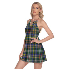SCOTT GREEN MODERN Tartan Plaid Round Neck Above Knee Dress