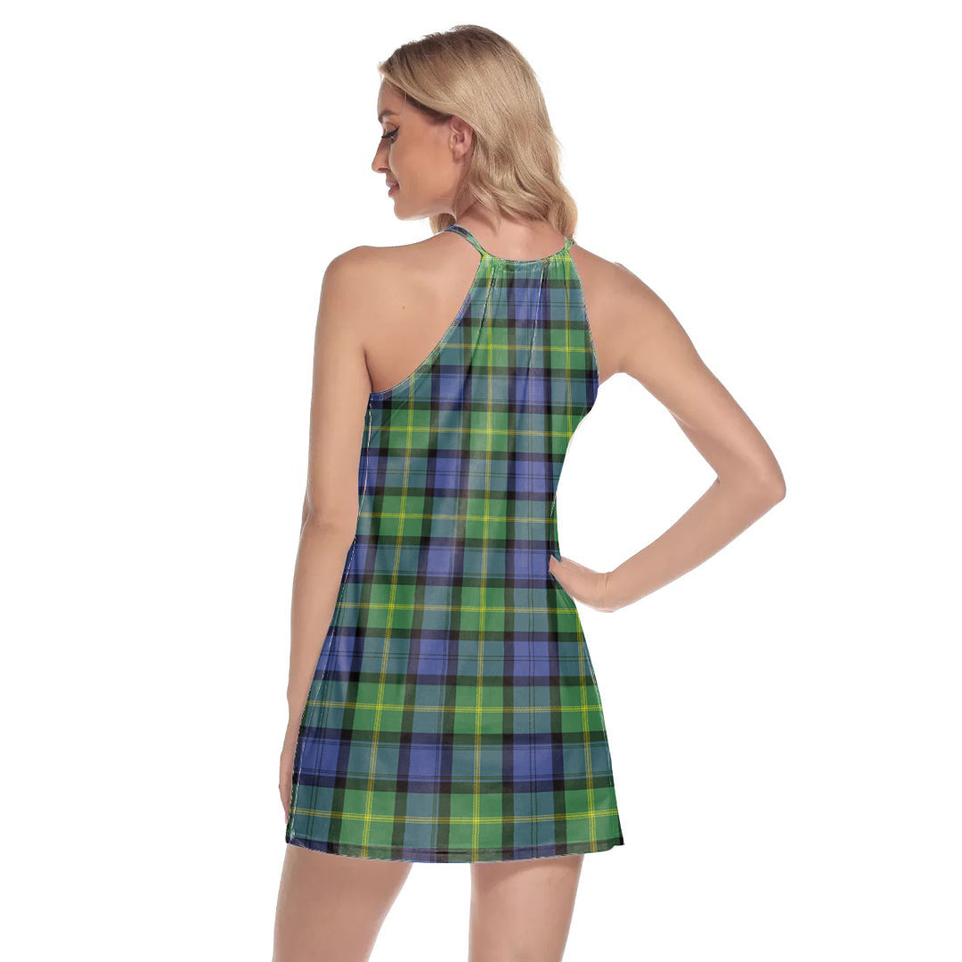 Gordon Old Ancient Tartan Plaid Round Neck Above Knee Dress