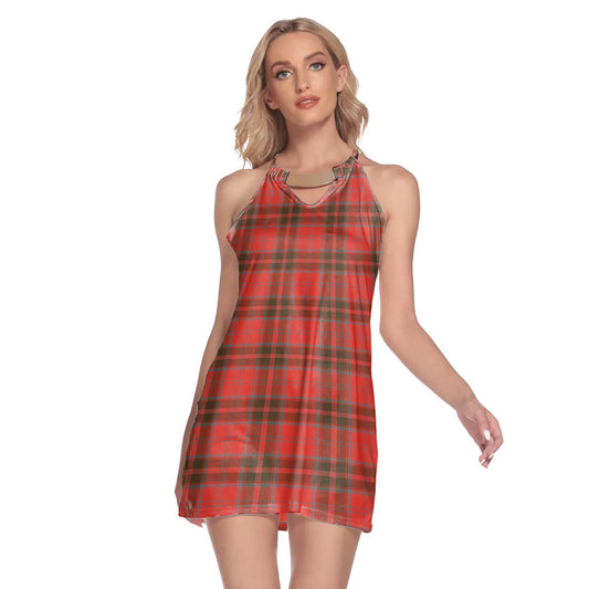 Grant Weathered Tartan Plaid Round Neck Above Knee Dress