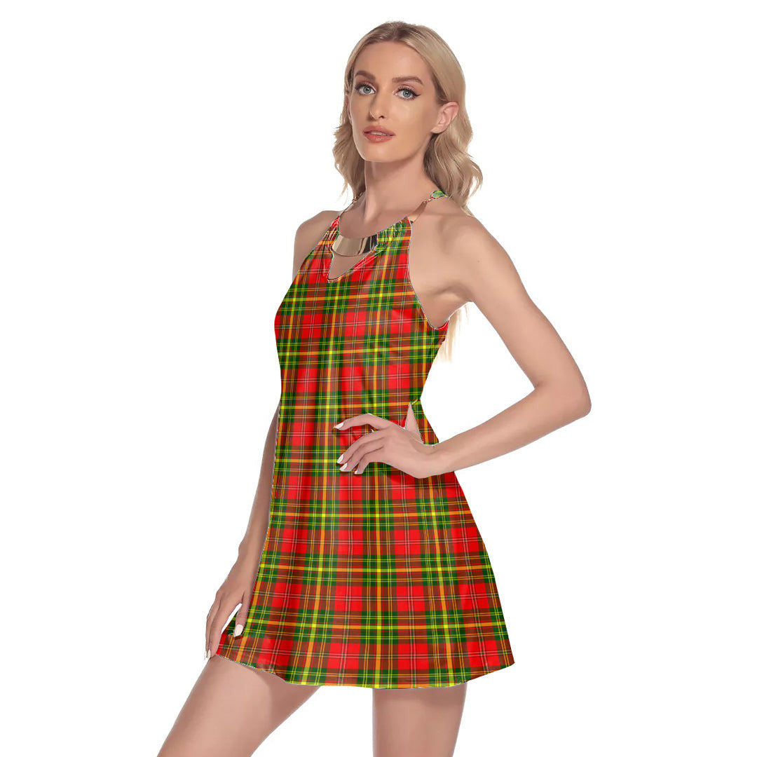 Leask Tartan Plaid Round Neck Above Knee Dress