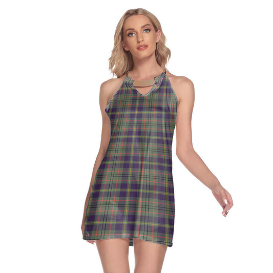 Taylor Weathered Tartan Plaid Round Neck Above Knee Dress