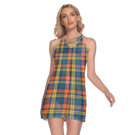 Buchanan Ancient Tartan Plaid Round Neck Above Knee Dress