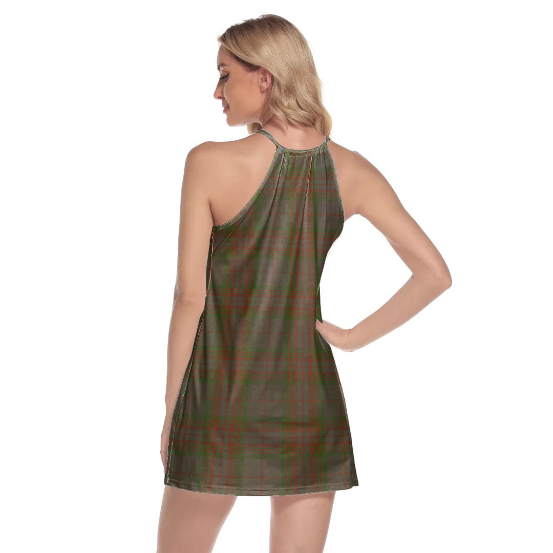 Gray Tartan Plaid Round Neck Above Knee Dress