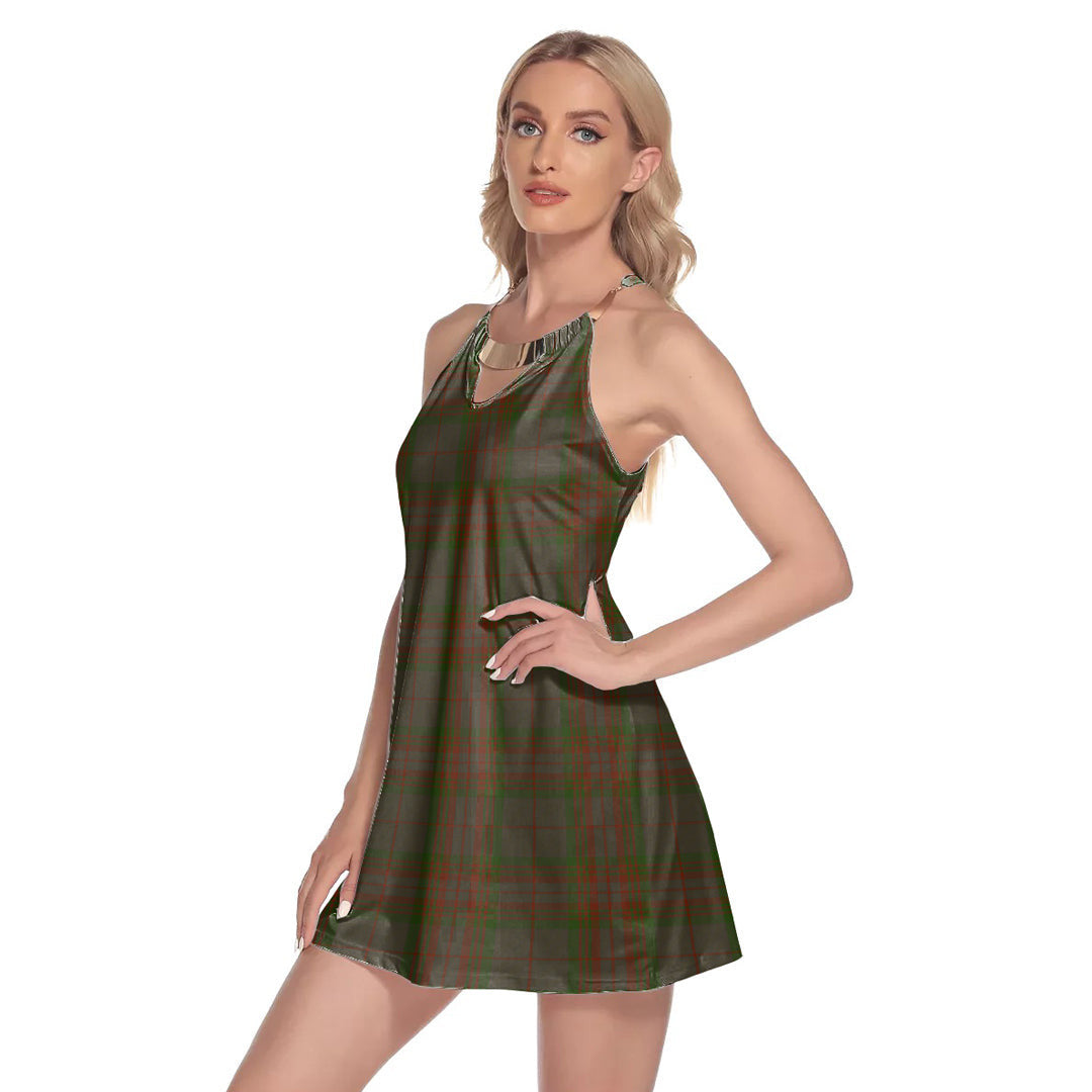 Gray Tartan Plaid Round Neck Above Knee Dress