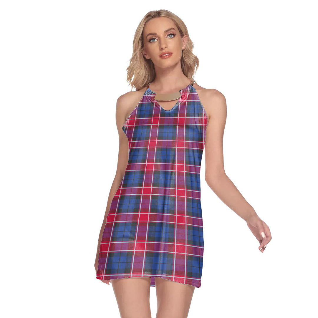 Graham of Menteith Red Tartan Plaid Round Neck Above Knee Dress