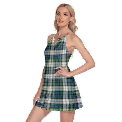 Gordon Dress Ancient Tartan Plaid Round Neck Above Knee Dress