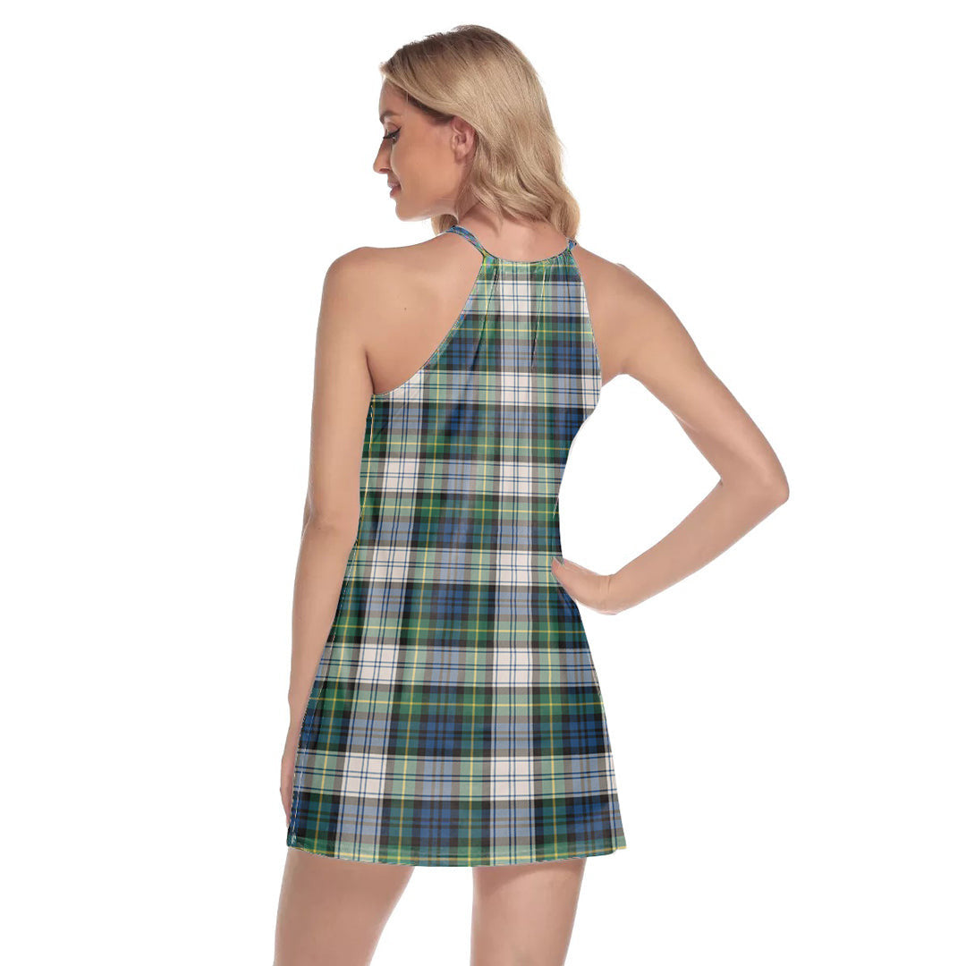 Gordon Dress Ancient Tartan Plaid Round Neck Above Knee Dress