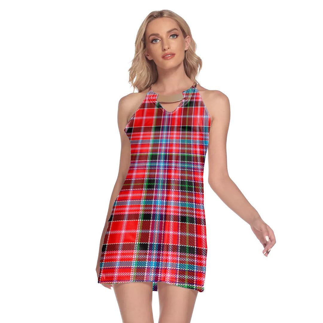 Aberdeen District Tartan Plaid Round Neck Above Knee Dress
