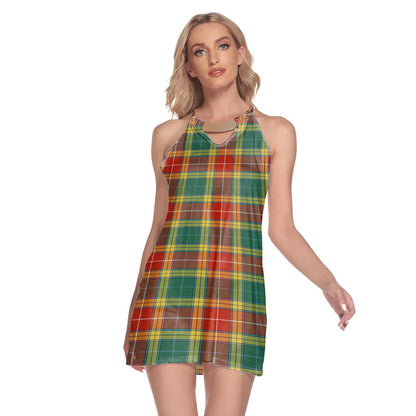 Buchanan Old Sett Tartan Plaid Round Neck Above Knee Dress