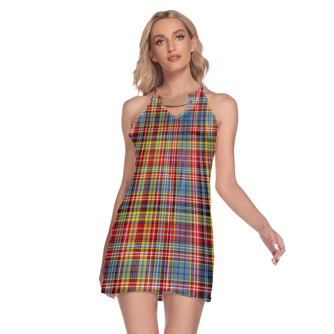 Drummond of Strathallan Tartan Plaid Round Neck Above Knee Dress