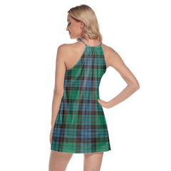Stewart Old Ancient Tartan Plaid Round Neck Above Knee Dress