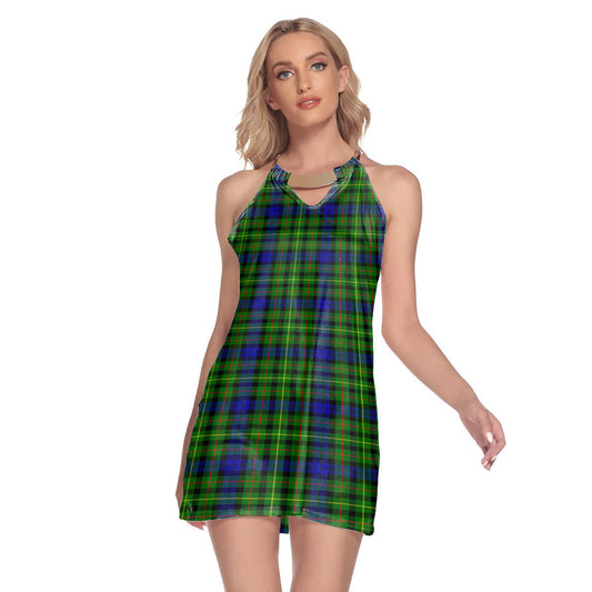 Rollo Modern Tartan Plaid Round Neck Above Knee Dress