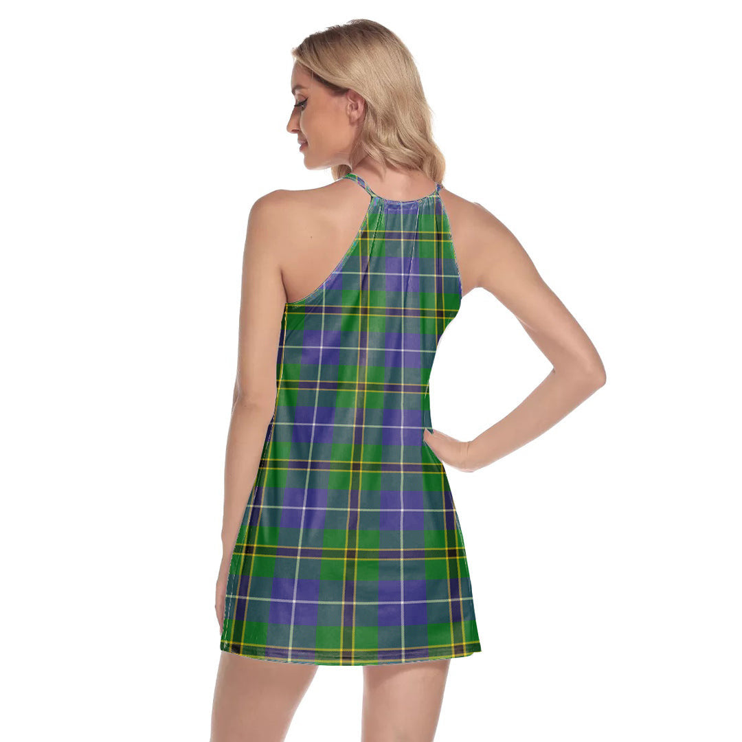 Turnbull Hunting Tartan Plaid Round Neck Above Knee Dress