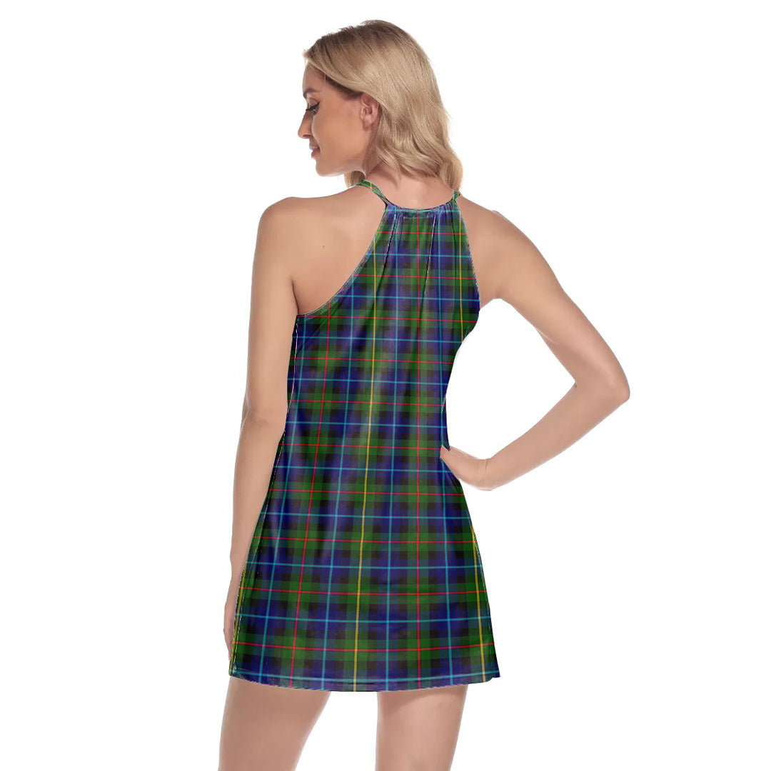 Smith Modern Tartan Plaid Round Neck Above Knee Dress