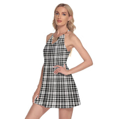 Scott Black White Modern Tartan Plaid Round Neck Above Knee Dress