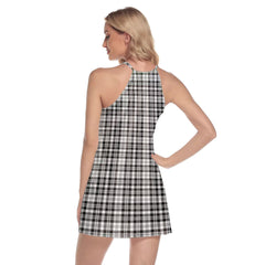 Scott Black White Modern Tartan Plaid Round Neck Above Knee Dress