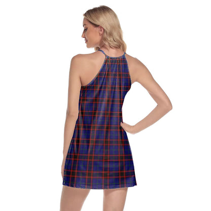 Home Modern Tartan Plaid Round Neck Above Knee Dress