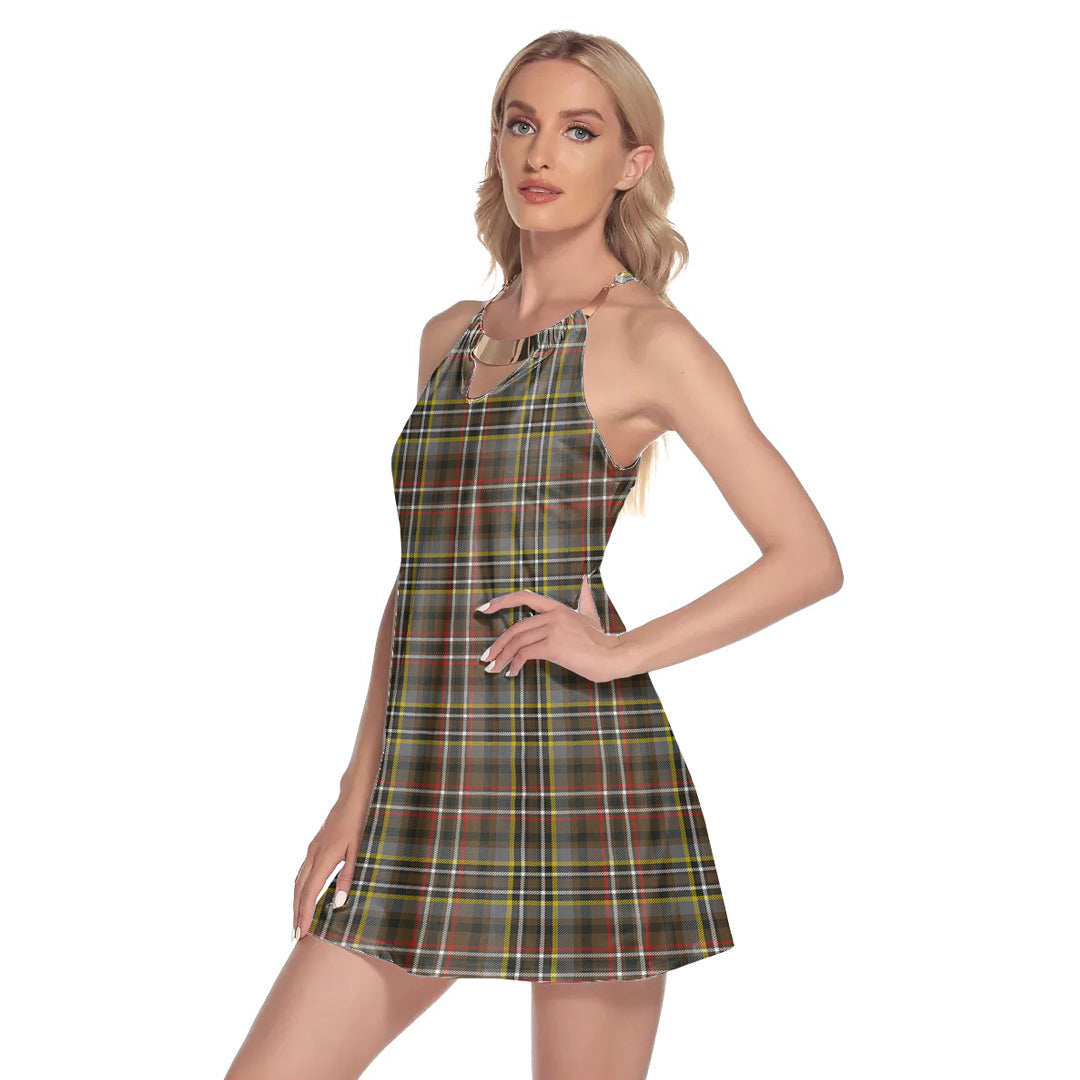 SCOTT GREEN WEATHERED Tartan Plaid Round Neck Above Knee Dress