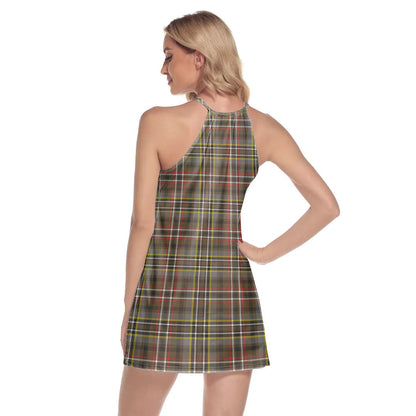 SCOTT GREEN WEATHERED Tartan Plaid Round Neck Above Knee Dress