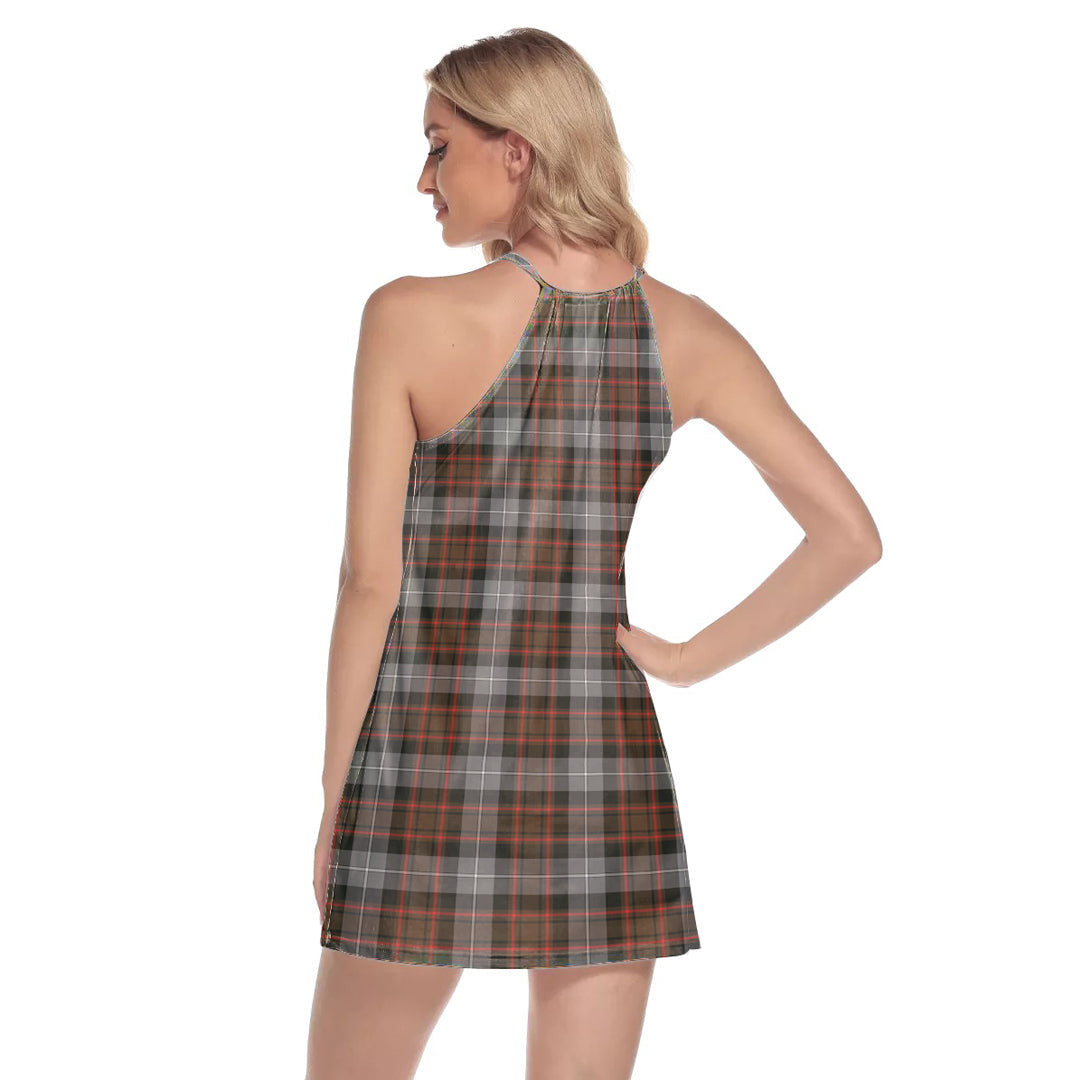 MacRae Hunting Weathered Tartan Plaid Round Neck Above Knee Dress