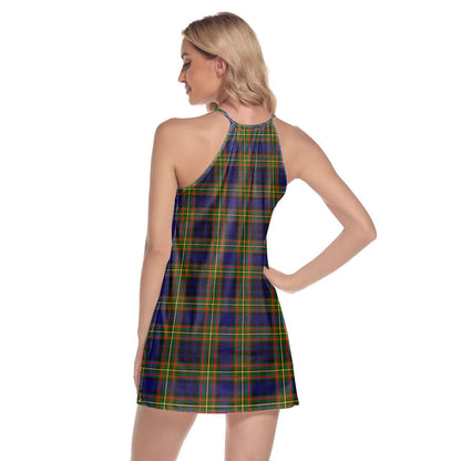 Clelland Modern Tartan Plaid Round Neck Above Knee Dress