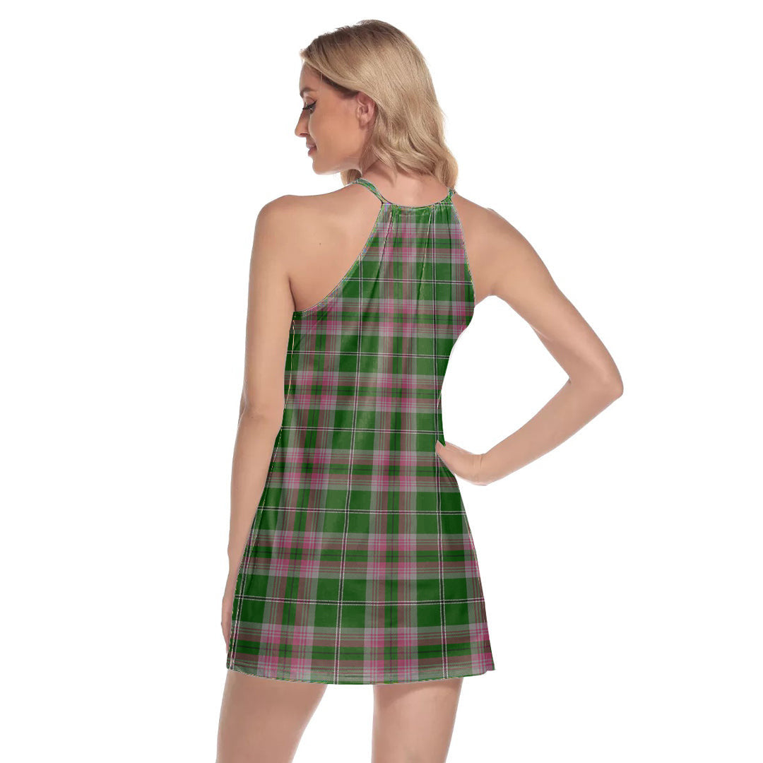 Gray Hunting Tartan Plaid Round Neck Above Knee Dress