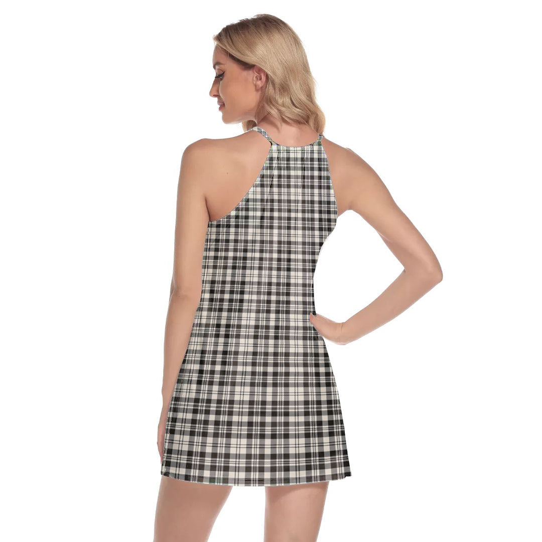 Scott Black White Ancient Tartan Plaid Round Neck Above Knee Dress