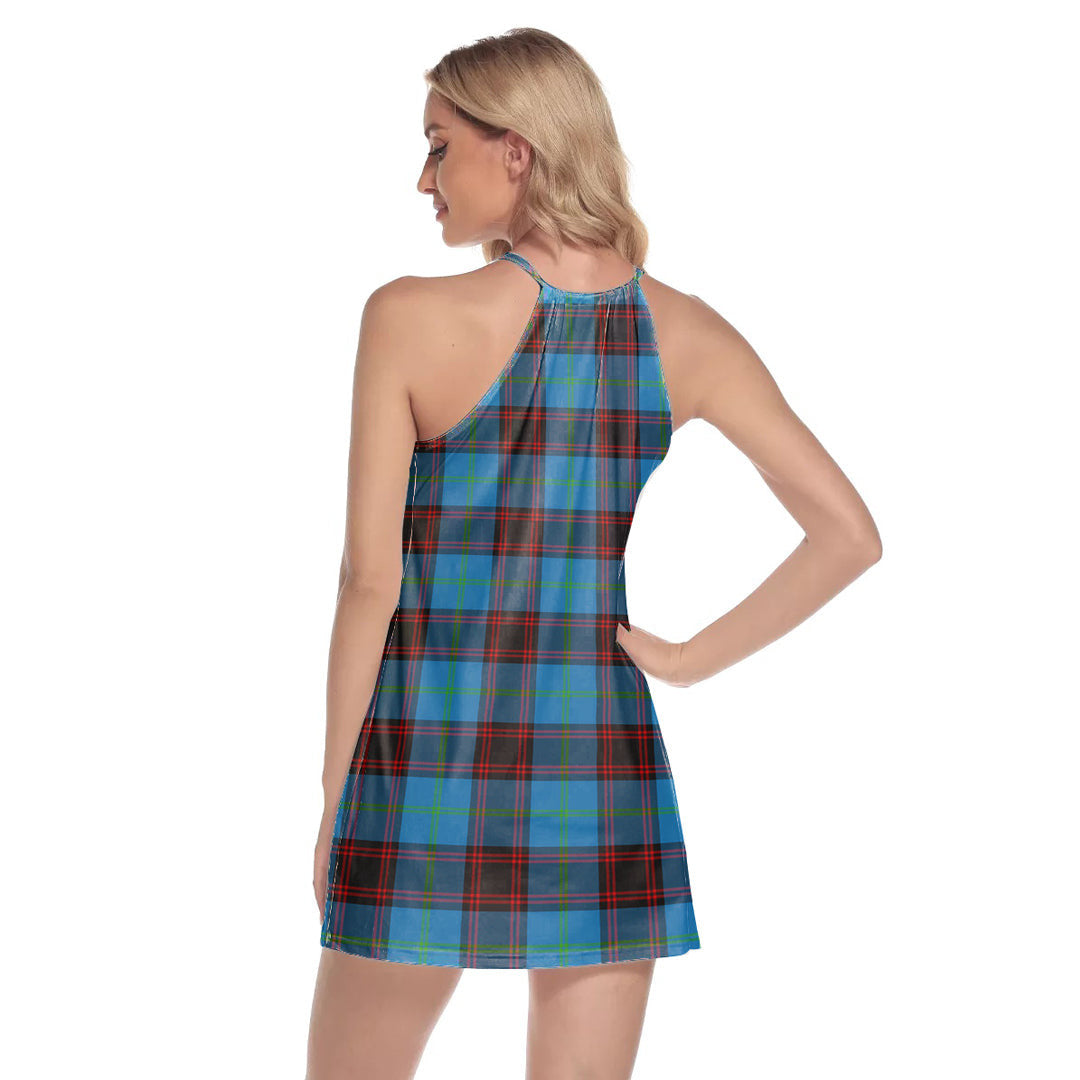 Home Ancient Tartan Plaid Round Neck Above Knee Dress