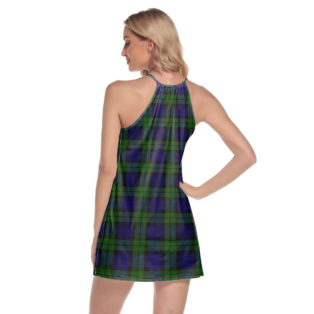 Campbell Modern Tartan Plaid Round Neck Above Knee Dress