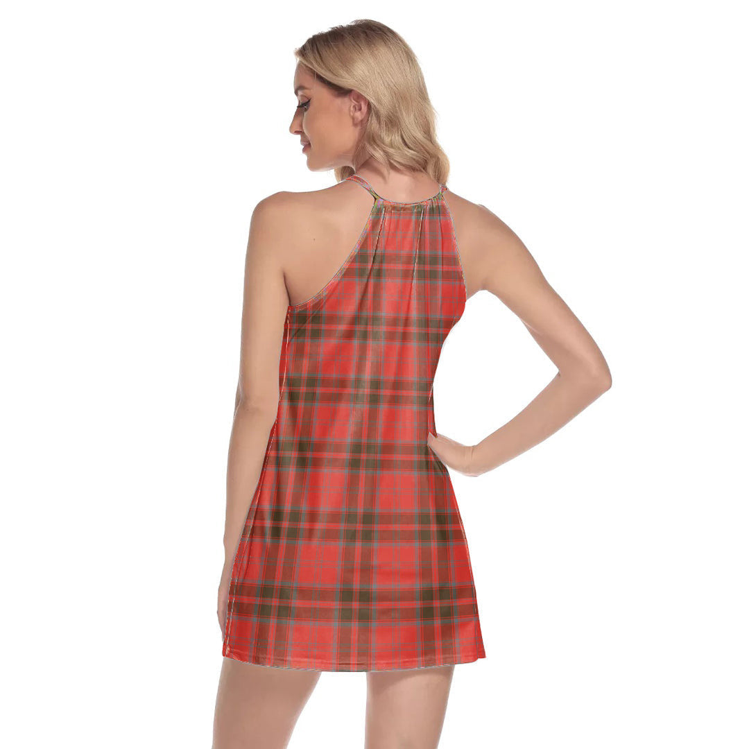 Grant Weathered Tartan Plaid Round Neck Above Knee Dress