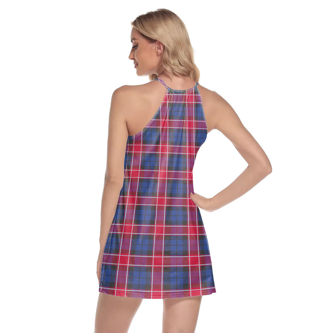 Graham of Menteith Red Tartan Plaid Round Neck Above Knee Dress