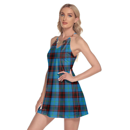 Home Ancient Tartan Plaid Round Neck Above Knee Dress