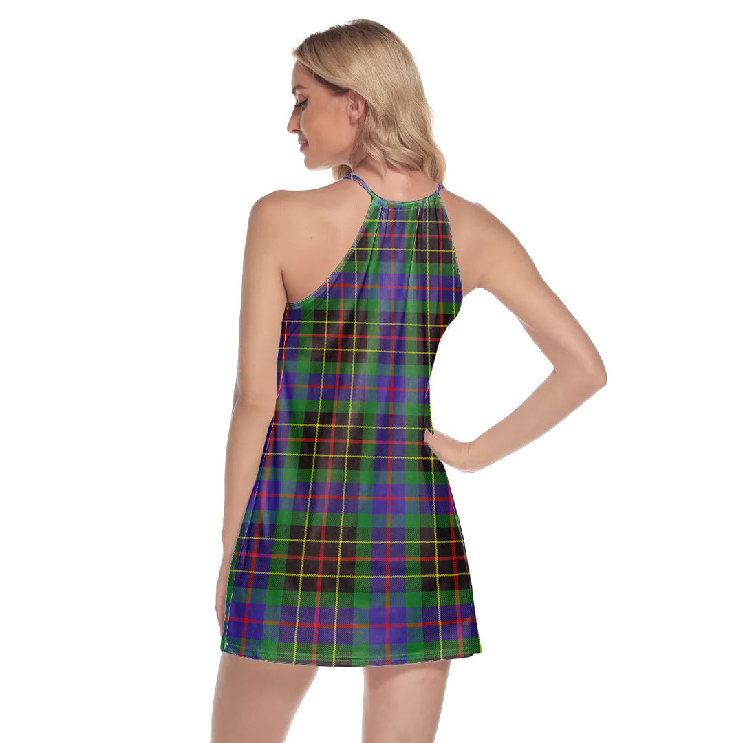 Brodie Hunting Modern Tartan Plaid Round Neck Above Knee Dress