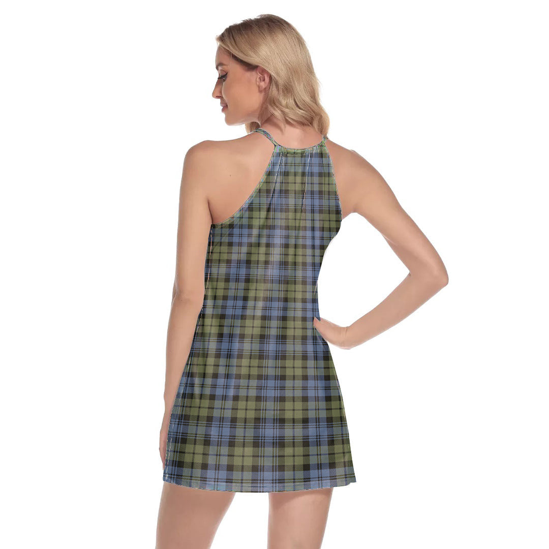 Campbell Faded Tartan Plaid Round Neck Above Knee Dress